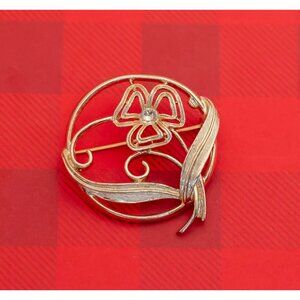 Vintage Floral Gemstone Gold Tone Brooch by Sarah Coventry - O3